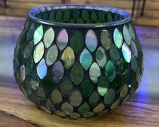 Mosaic Mirror Glass Candle Holder Multicolor Green 4"
