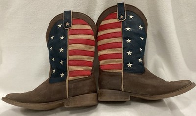 Roper Cowboy Boots American Patriot Flag Square Toe Western USA Kids Size 2