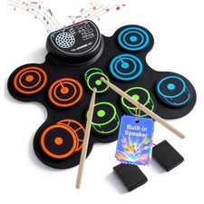 Electric Drum Set Built-in Speaker, Drum Pad and Sticks, AED-200-Colorful