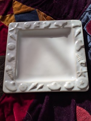 Home Coastal China Square Tray 9 '' Sea Shell Themed Stoneware W/ Starfish Dish