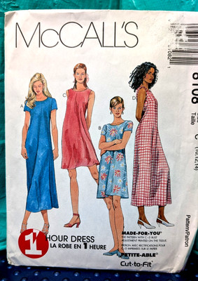 McCall's 8108 1 Hour Dress Sewing Pattern - Misses Size C (10-12-14) sz 14 cut
