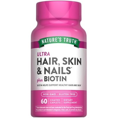 Nature's Truth Ultra Hair Skin Nails 60 Count Biotin Supplement Coated Caplets