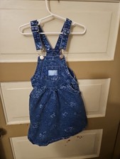 Osh Kosh B'Gosh Girl's Denim Overall Jumper, Size 5. Pockets, Floral Design