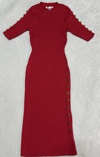 No Boundaries Red Knit Sweater Dress M Button Accent Long Juniors Pullover