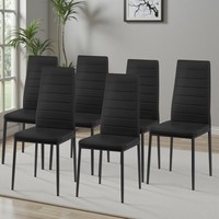 New Set of 6 Dining Chairs Padded Seat High back Metal Legs Home Furniture Black