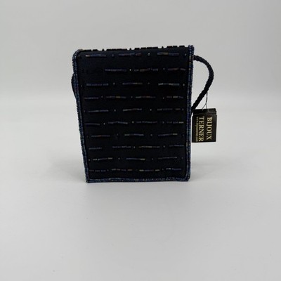 Bijoux Terner Navy Blue Beaded Evening Shoulder Bag Art Deco Formal Clutch