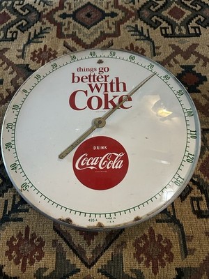 Vintage 1960 s Original Round Bubble Glass Coca Cola Thermometer Advertising 