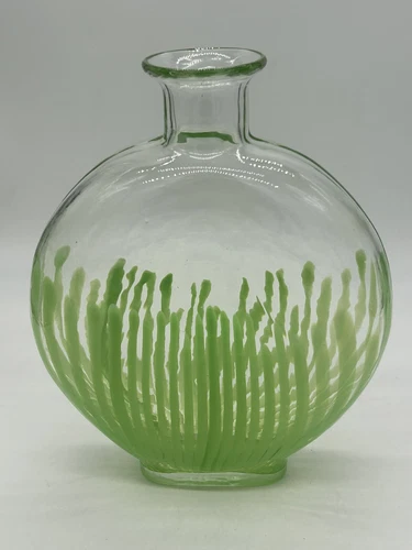 Vintage 1950's Dino Martens Murano Filigrana Lime Green Striped Vase Handblown