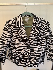 Chico s Zebra Print Blazer Black White One Button Lined Jacket Size 1 Medium