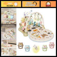 Infant Play Gym Mat with Piano, 5 Detachable Toys, Music Lights - Tummy Time F