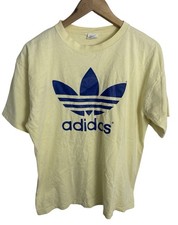 Vintage 80s Adidas Men  s Trefoil Single Stitch Yellow T Shirt Sz Large Made USA