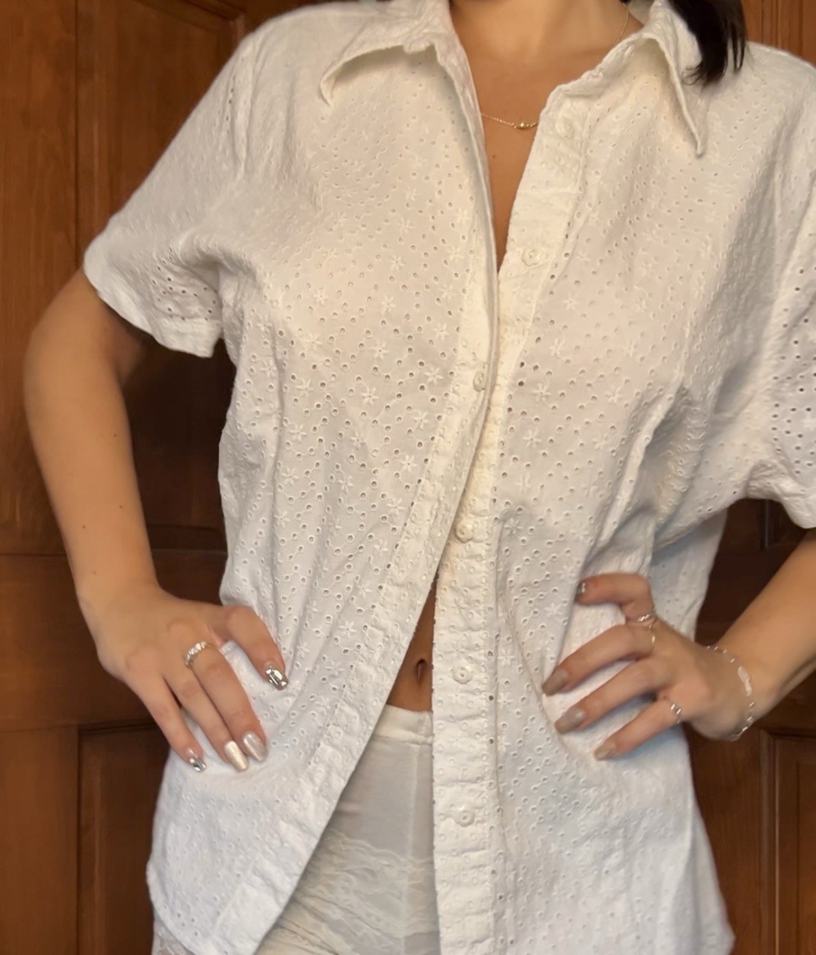 Vintage Notations Eyelet Button Down Blouse With … - image 1