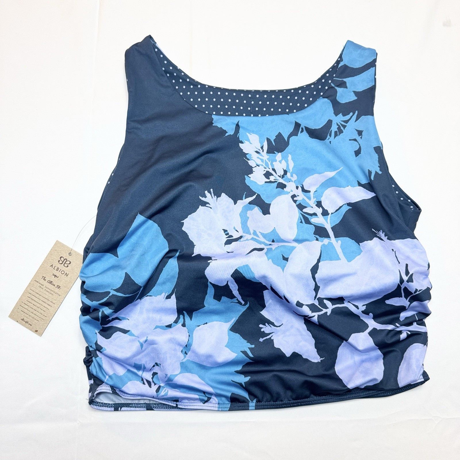 NWT Albion Ruched Crop Top Hibiscus Print Blue Floral Size Large Swim Tank $88