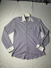Vintage Burberry Black Label Striped Button Down Dress Shirt Purple White Logo