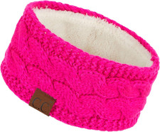 Winter Fuzzy Fleece Lined Thick Knitted Diagonal Stripes Criss-Cross Pattern Hea