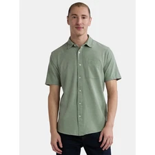 George Men's Short Sleeve Knit Button Front Shirt MEDIUM (38/40) Faded Spruce