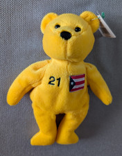 Roberto Clemente 21 MLB Baseball Bean Bear by Bamm's Beano's w/flag on chest