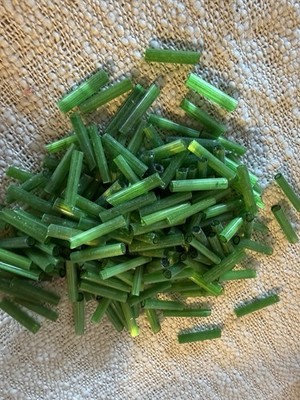 Antique Glass Tubular Beads Trim Fringe Lamp Shade Jewelry Art Deco Green  1''