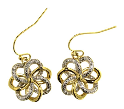 Blumen Ohrringe natürlicher Diamant Akzent in 22K Gelbgold Messing vergoldet