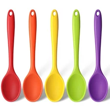 5 PCS 8 Inch Small Silicone Spoons Heat Resistant Nonstick Tea Spoons