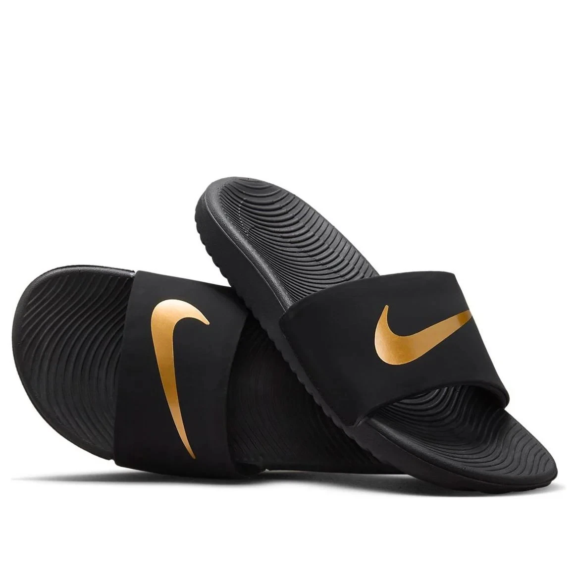 Sandali Nike taglia 5Y neri oro metallizzato Kawa grandi per bambini 819352 003 nuovi con etichette