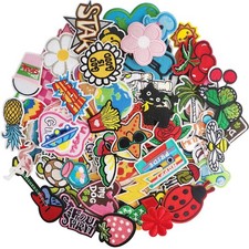 100Pcs Assorted Embroidered Iron-On/Sew-On Patches for Clothes, Hats, DIY Crafts