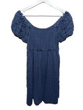 American Eagle Dress Womens XS Blue Chambray Puff Sleeve Square Neck Casual