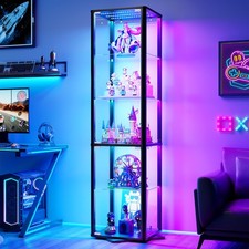360&deg; Rotating Glass Cabinet w/ RGB, Auto Sensor & Lock for Collectibles Display
