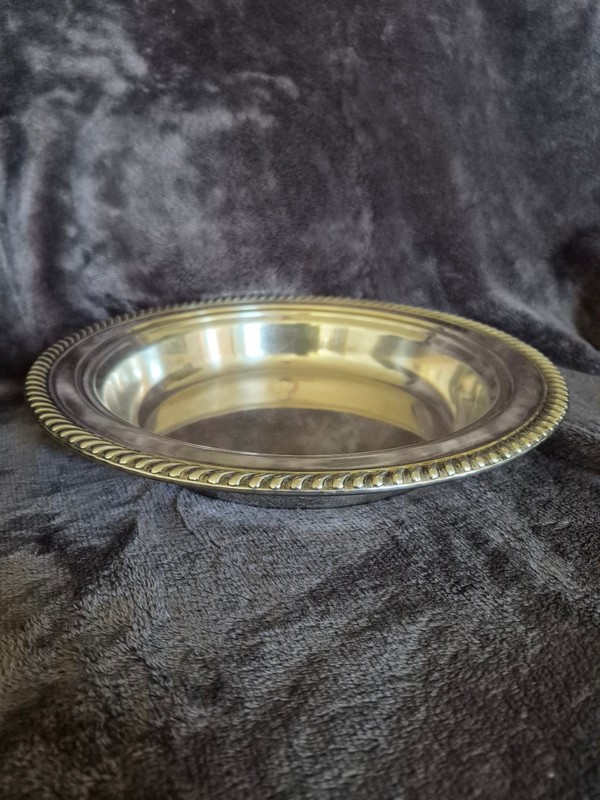 Vintage Silver Plate Oval Vegetable Bowl 12" Rope Edge Serving Dish...