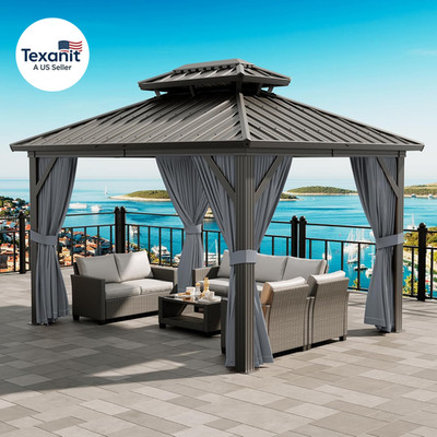 12'X10' Hardtop Gazebo, Heavy Duty Aluminum Permanent Hardtop Gazebo Outdoor Pav