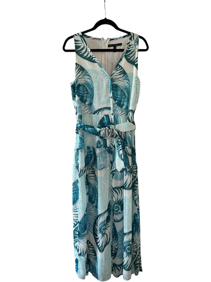 NUEVO Vestido Camisa Midi Sin Mangas Casa Blanca Mercado Negro Concha Mar Estampado Nautilus Foto 2 de 4