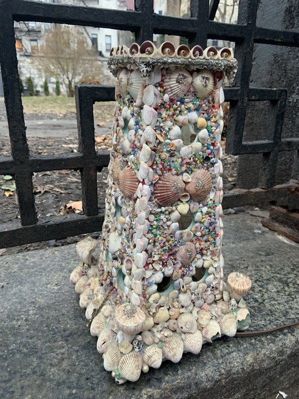 Antique Victorian Seashell Encrusted Nautical Lighthouse Lamp Folk Art Grotto