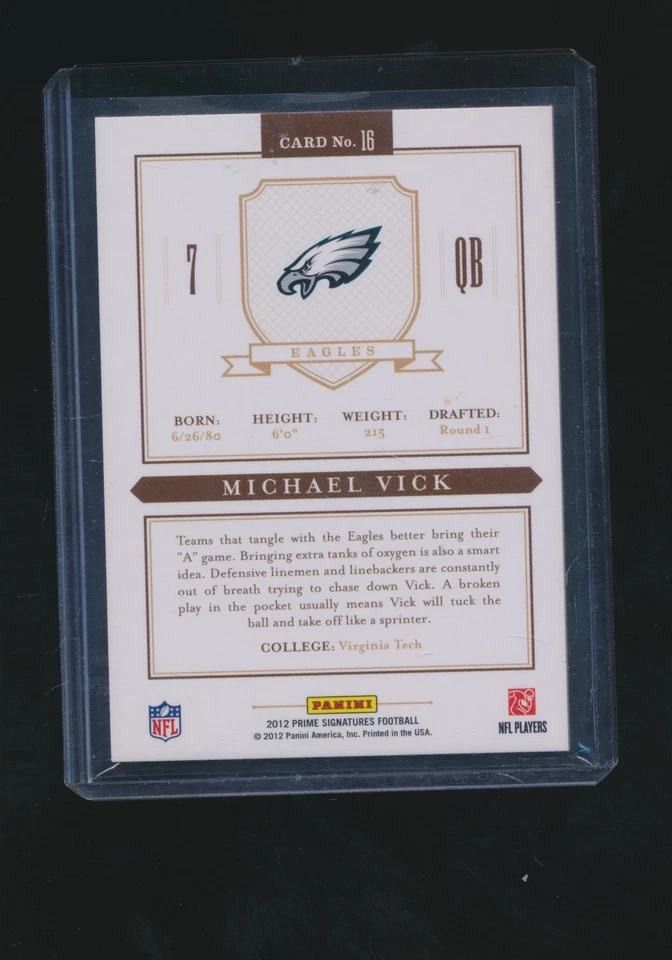 MICHAEL VICK 2012 PANINI PRIME SIGNATURES PRIME PROOF PARALLEL 80/99 #16 - Image 2 of 2