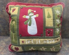 Christmas Accent Throw Pillow Let It Snow Applique Square 17x17 Burgundy