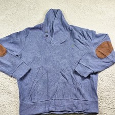 Polo Ralph Lauren Sweater Mens Large Navy Blue Shawl Collar Elbow Patch Preppy