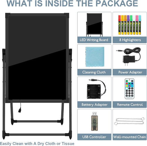 LED Menu Board, 24" X 16" LED Writing Board with Remote Control, Flashing Illumi - Afbeelding 4 van 6