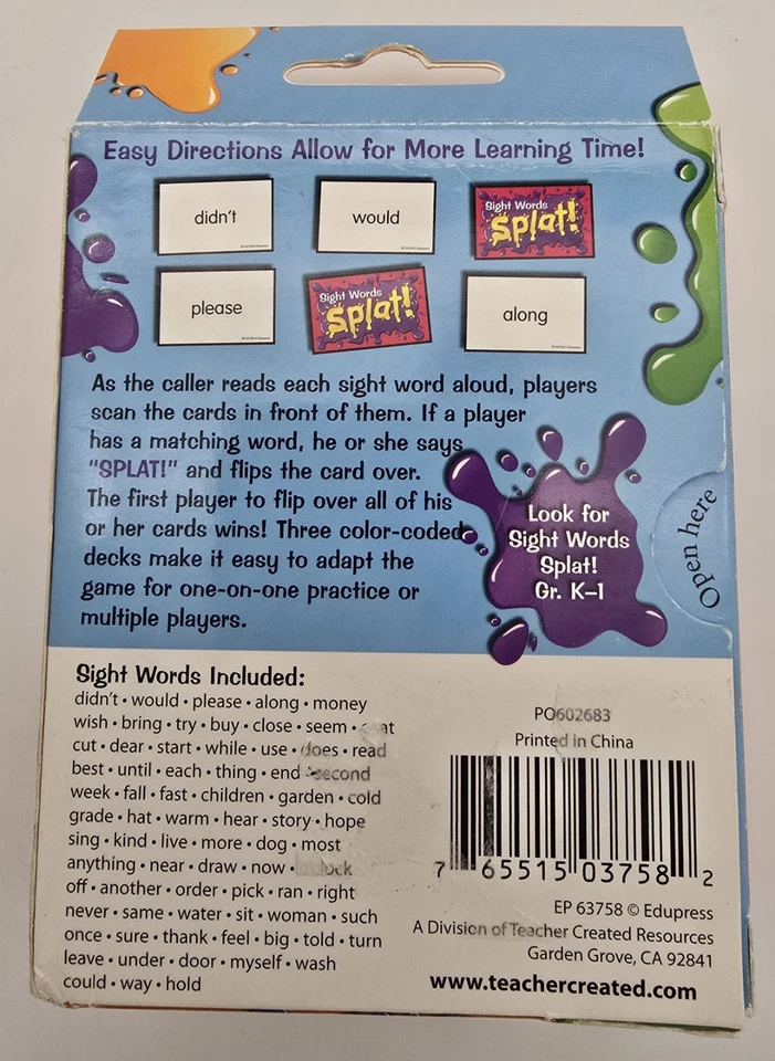 Juego Edupress Sight Words Splat, Grados 1-2, 2-6 Jugadores Foto 4 de 4
