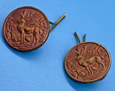 London Badge & Button Company Signed Button Stags in Forest Made in England VTG