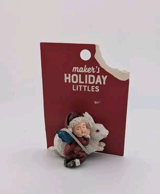 Makers Holiday Littles Mini Figurine Christmas Baby Angel White Bunny Rabbit 