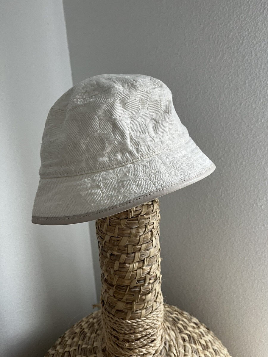 Coach Off White Cotton Leather Trim Bucket Hat | eBay display picture 1