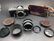 Nikon F Eye Level 35mm SLR Film Camera Body Lenses Leather Case W/ Strap Polar