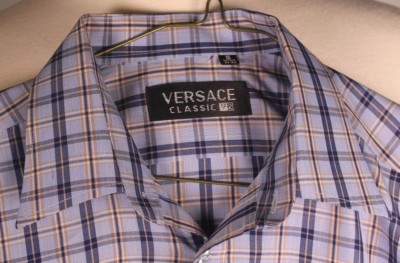 カラーシャツ V2 Versace Classic Men's Long Sleeve Blue with Gray & Tan Plaid