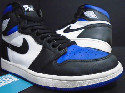 NIKE AIR JORDAN 1 RETRO I HIGH OG BLACK WHITE GAME ROYAL TOE BLUE 555088-041 8.5