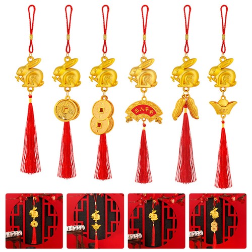 6PCS Traditional Zodiac Rabbit Hanging Ornaments Bonsai Ornaments Door Ornaments - Picture 2 of 12