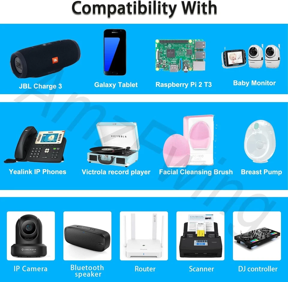5V Charger 5Vdc 1A 2A 3A DC Power Supply Cord AC 110-240V to DC 5 Volts 2.5A 1.5 - Image 2 of 4