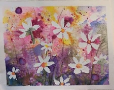 original Watercolor floral painting abstract style. Flowers 