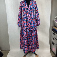 Floral Summer Dress Sz Small Tiered A-Line Loose Bohemian Maxi Casual Long Sleev