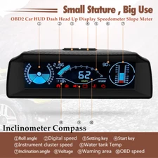 OBD2 Car Dash Head Up Display Speedometer Smart Slope Meter Inclinometer Compass