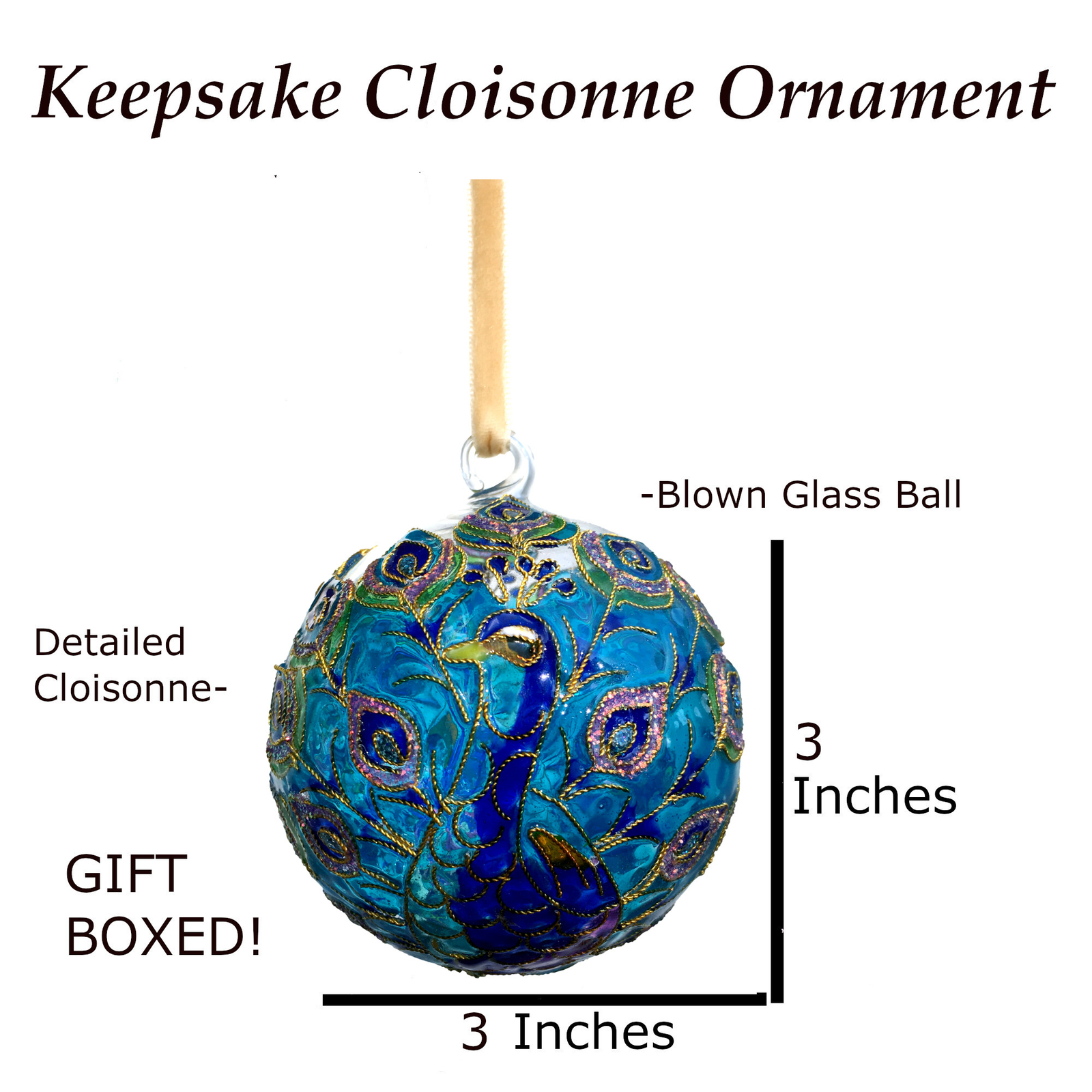 Cloisonne Peacock Glass Ball Ornament, Gift Boxed eBay