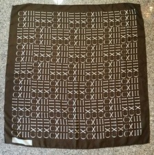 VINTAGE CERRUTI Silk CXlll Signature Square Brown Off-White Scarf Rolled Edges